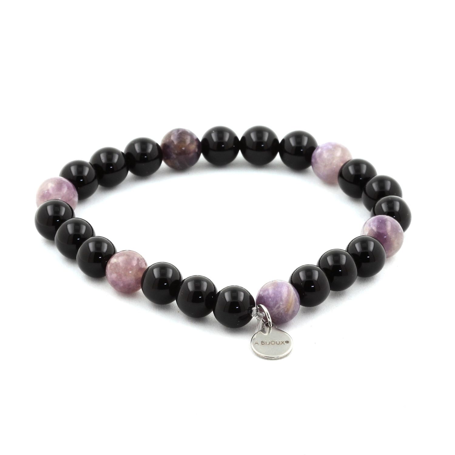 Black Agate + Purple Mica from Tanzania Bracelet 8 mm Beads.