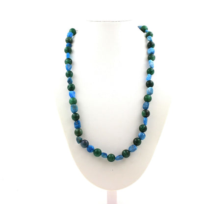 Blue Apatite + green Mica 8 mm beads necklace.