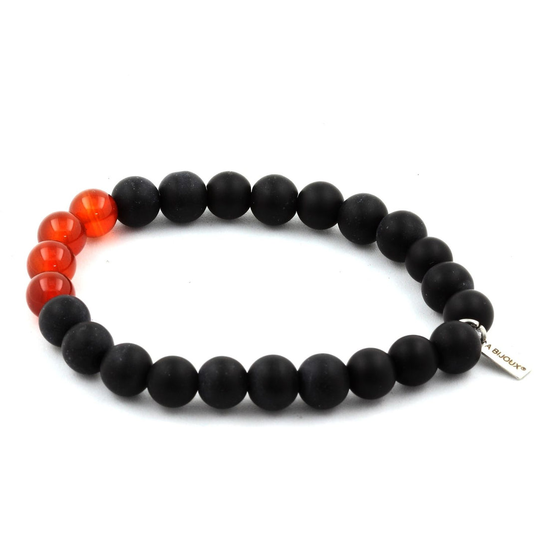 Red Agate + Matte Black Onyx Bracelet 8 mm Beads.