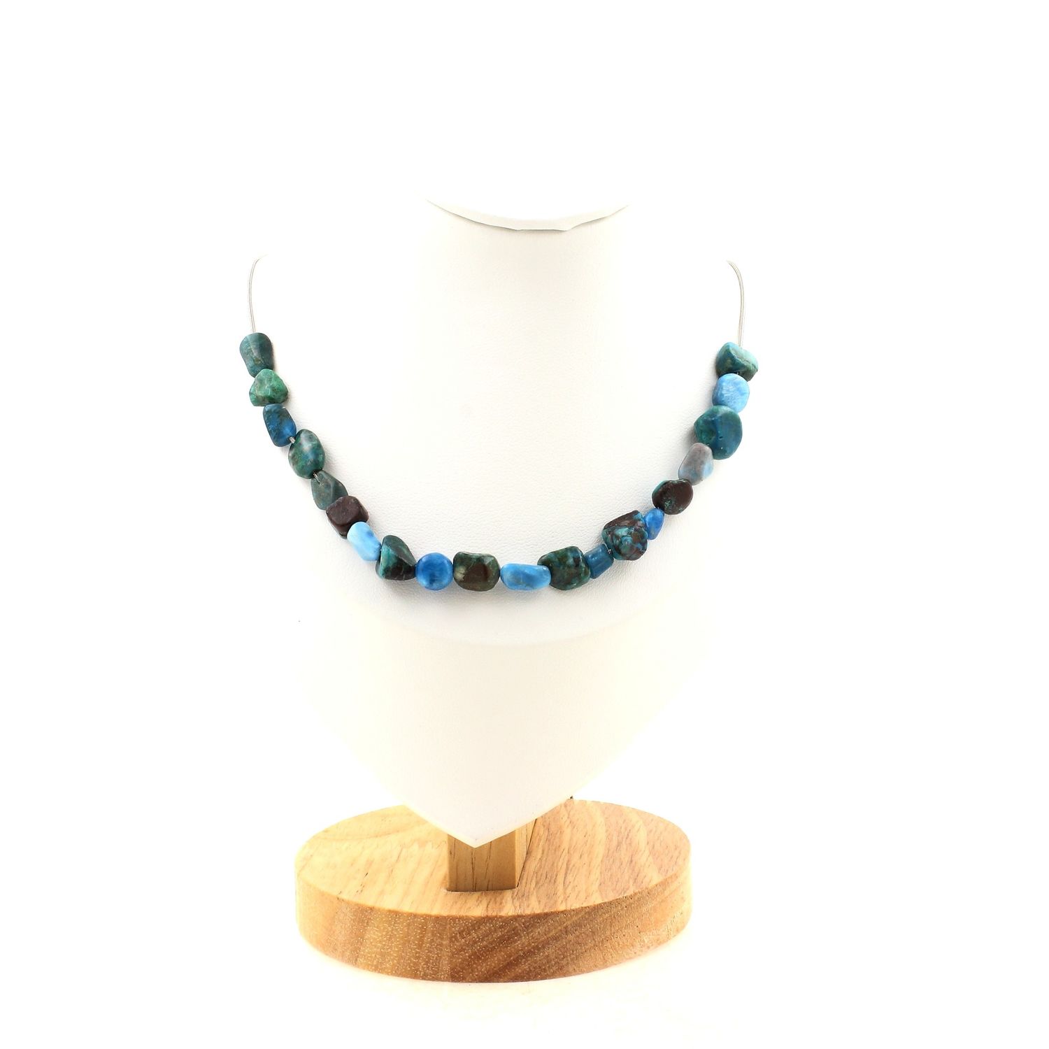 Chrysocolla + Blue Apatite from Brazil 20 beads necklace.