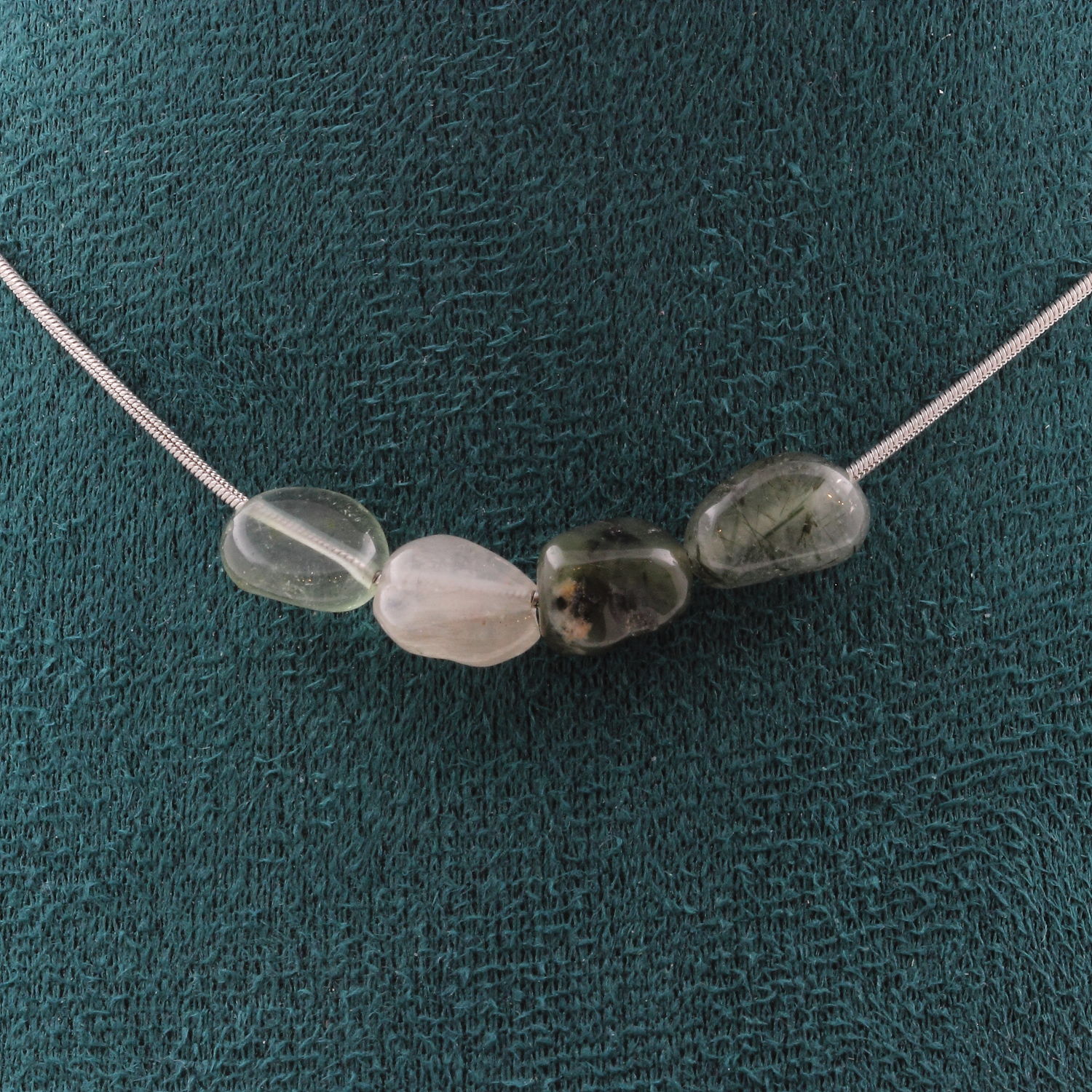 Green rutile Quartz from Brazil 4 beads necklace