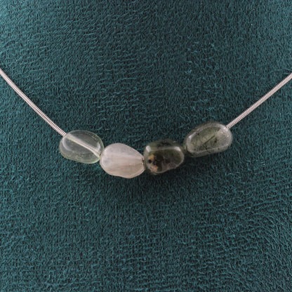 Green rutile Quartz from Brazil 4 beads necklace