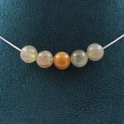 Rutilated Quartz 8 mm 5 beads necklace.