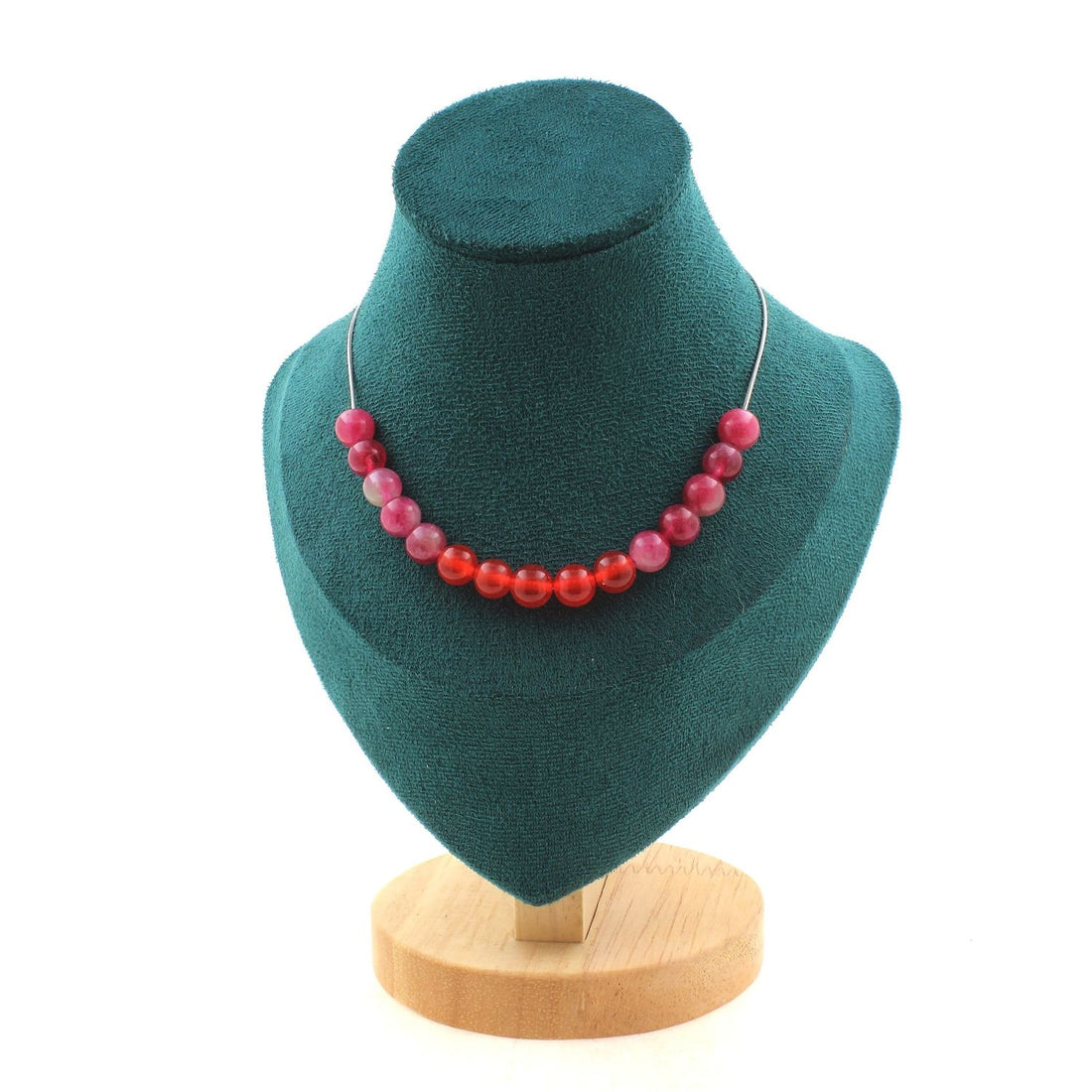 Watermelon Tourmaline + Chalcedony 8 mm 15 beads necklace.