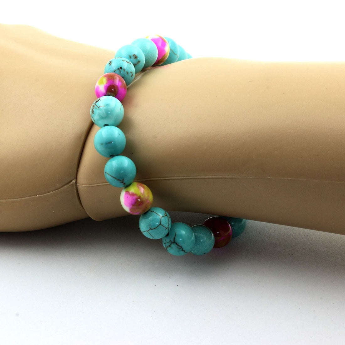 Turquoise + Yellow Rose Jasper Bracelet 8 mm Beads.