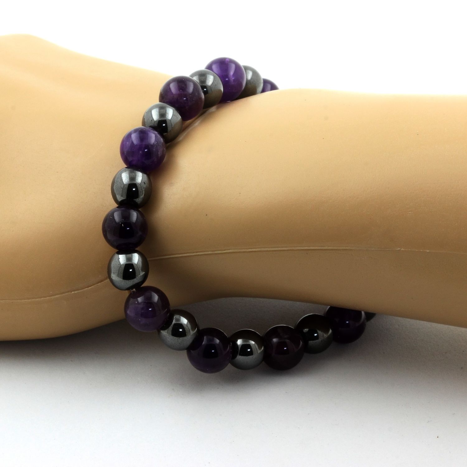 Amethyst + Hematite Bracelet 8 mm Beads.