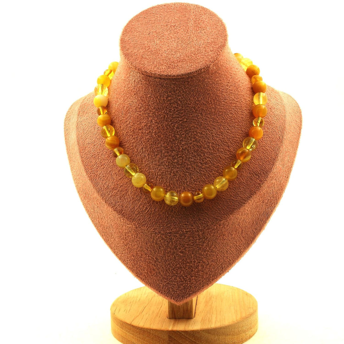 Amber + Citrine + Yellow Sardonyx 8 mm beads necklace.