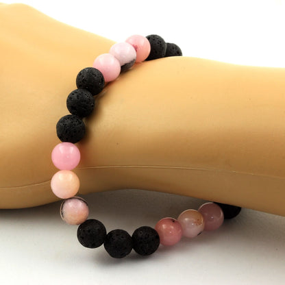 Pink Opal + Lava Bracelet 8 mm Beads.