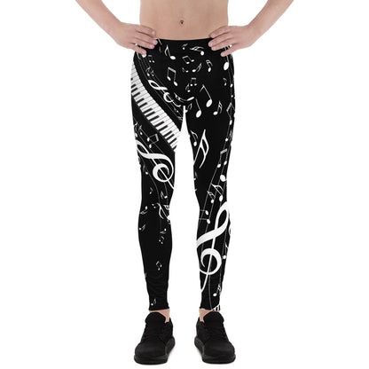 Music Notes Black Leggings for Men