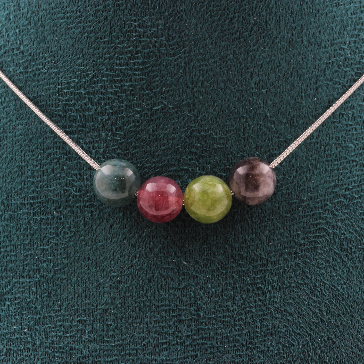 Multicolor Tourmaline 8 mm 4 beads necklace.