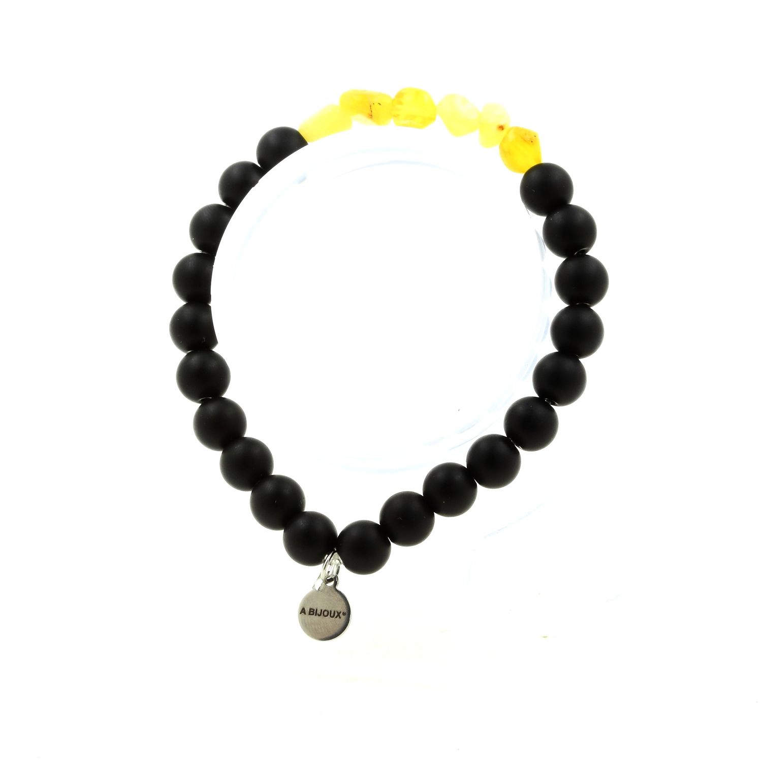 Yellow Opal from Australia + Matte Black Onyx Bracelet 8 mm Beads.