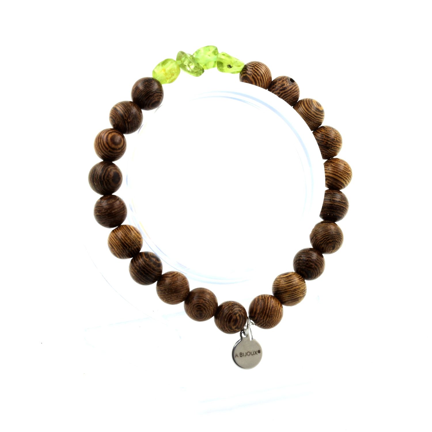 Peridot from Myanmar (Burma) + Wood Bracelet 8 mm Beads.