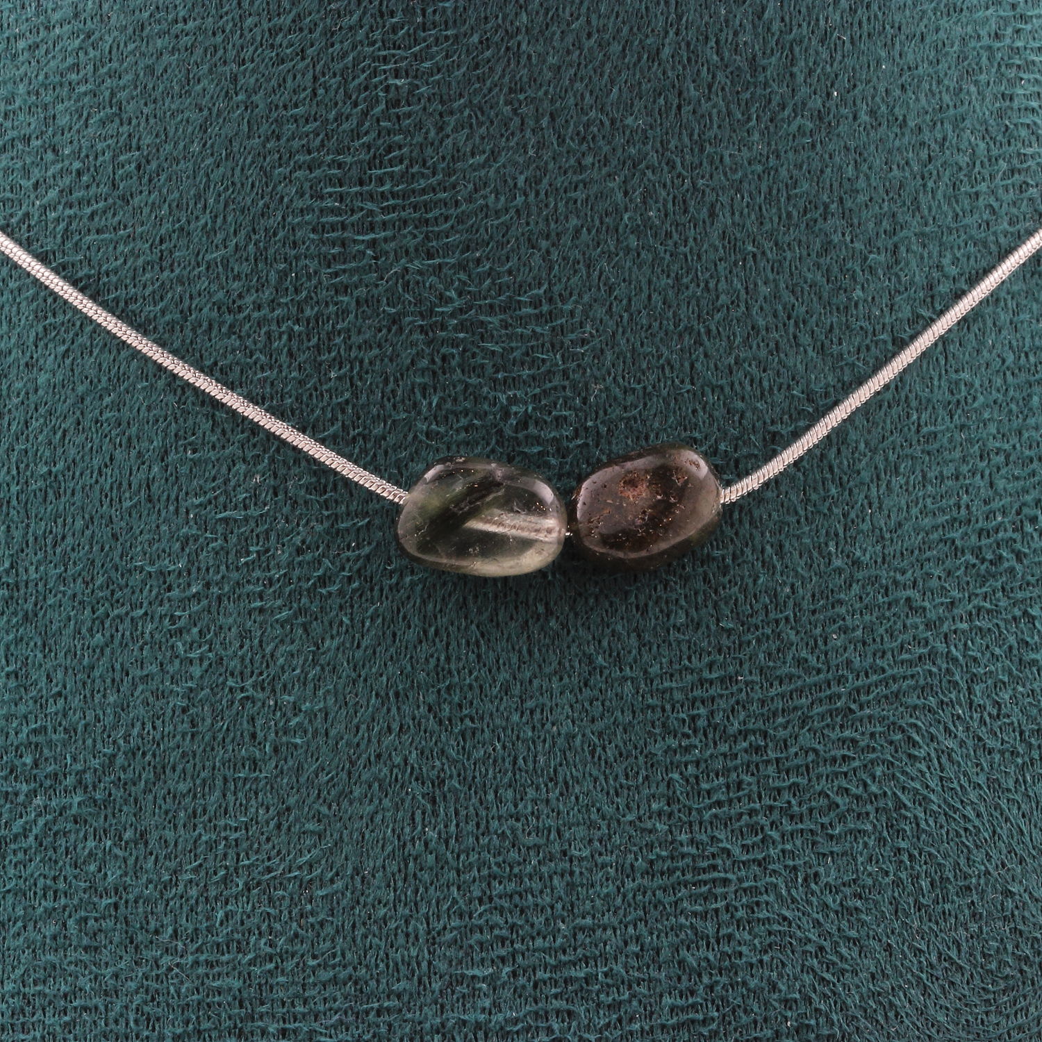 Green rutile Quartz from Brazil 2 beads necklace.