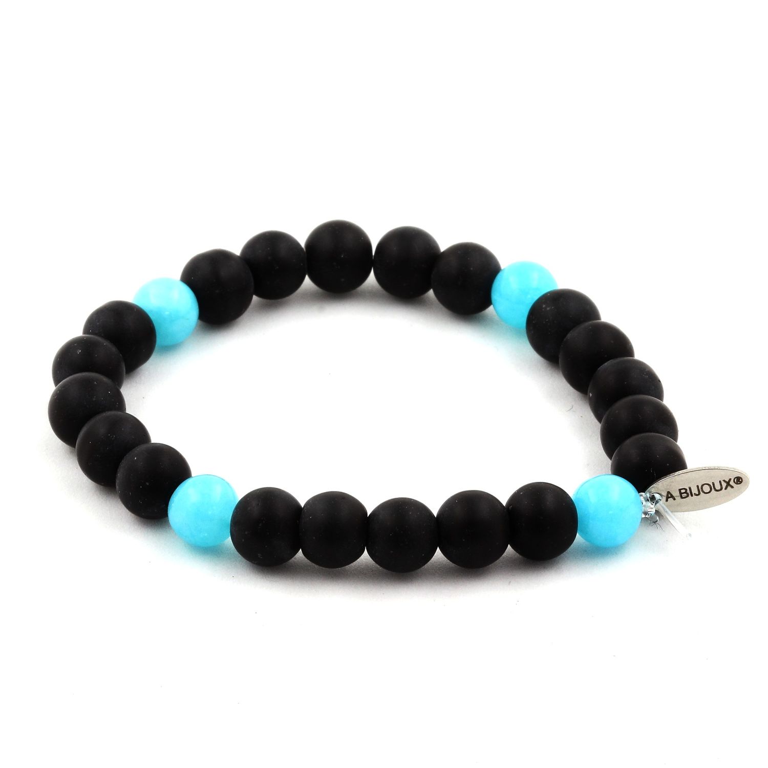 Matte Black Onyx + Aquamarine Bracelet 8 mm.