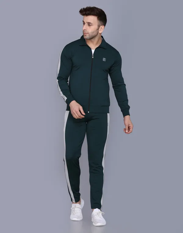 Dark Green Polyester Blend Track suit for Men (Size-XL)
