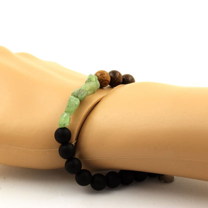 Green Apatite + Matte Black Onyx + wood Bracelet 8 mm Beads.