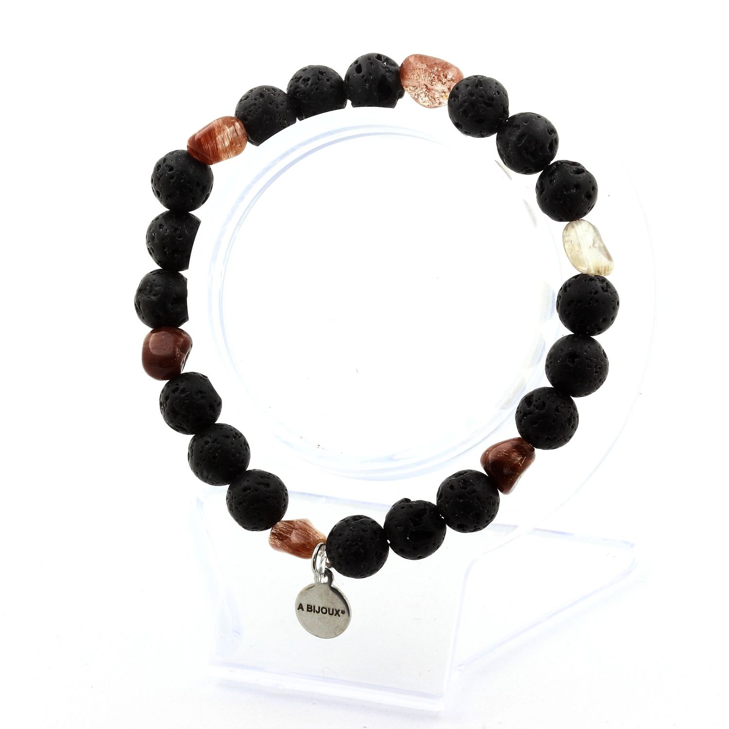 Red rutilated Quartz from Brazil + Lava Bracelet 8 mm Beads.