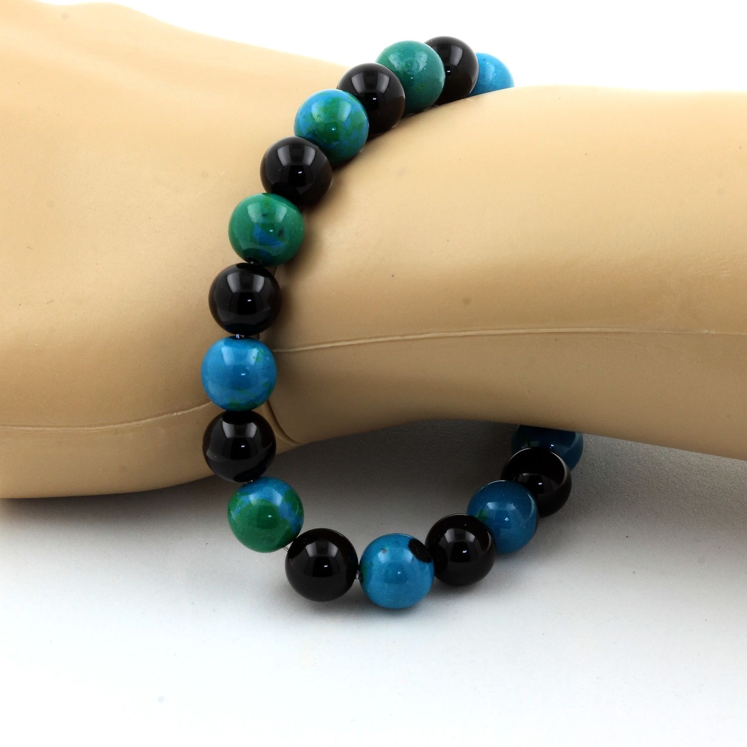 Chrysocolla + Black Agate Bracelet 8 mm Beads.