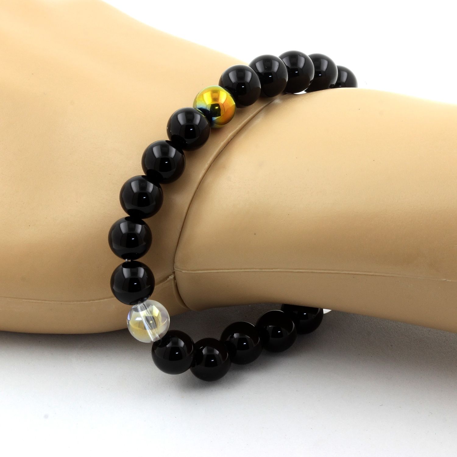 Black Agate + Titanium Quartz + Multicolor Hematite Bracelet