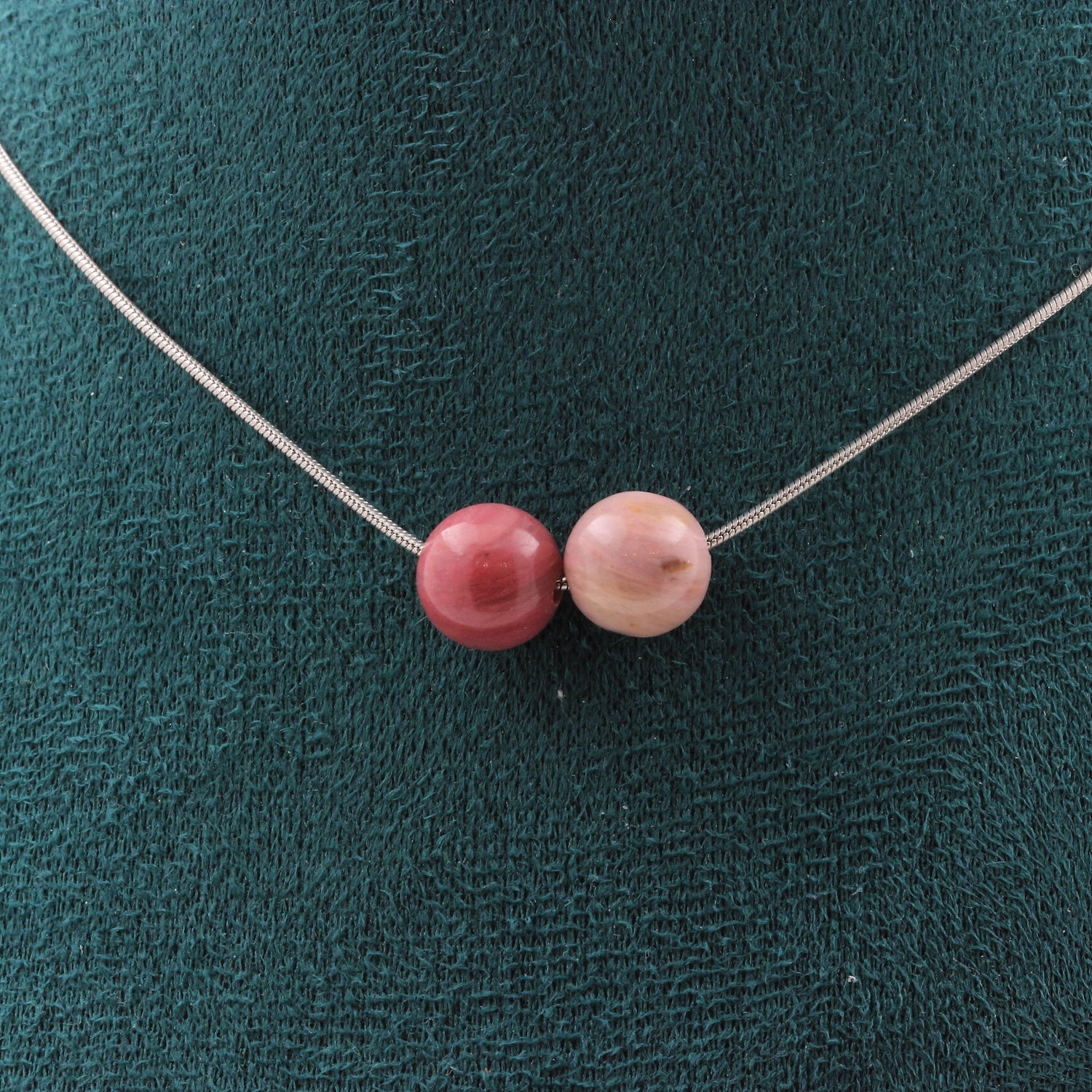 Rhodonite 8 mm 2 beads necklace.