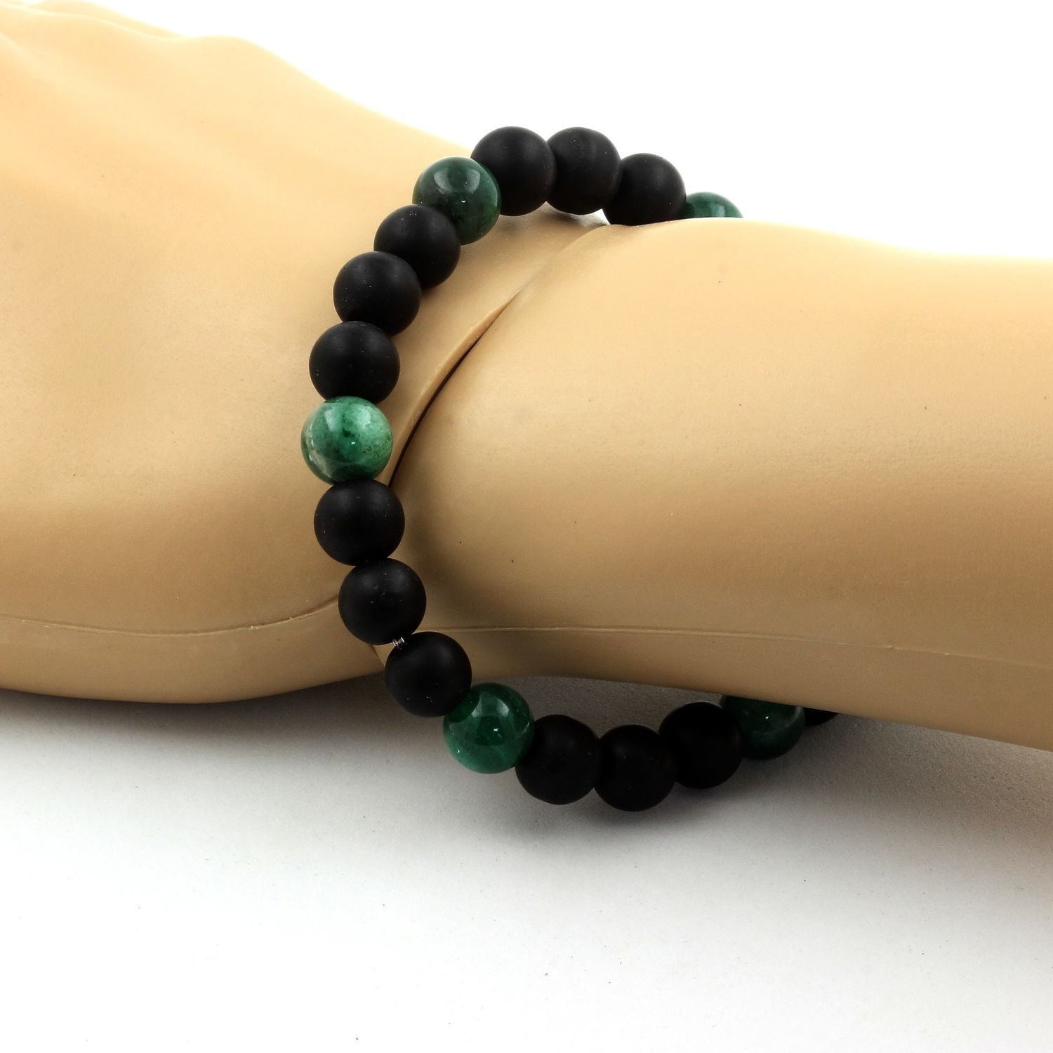 Matte Black Onyx + green Mica from Tanzania Bracelet 8 mm Beads.