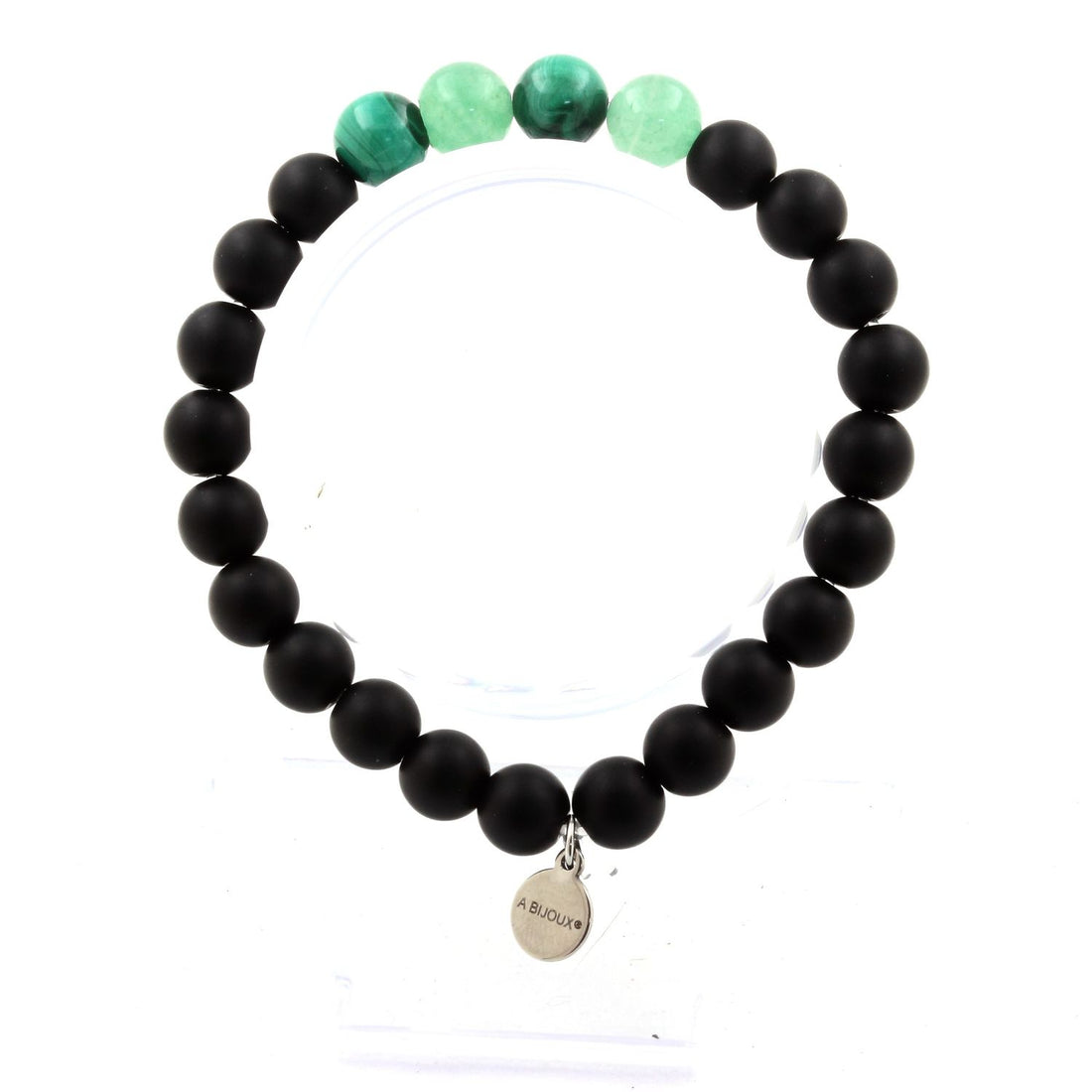 Malachite + Aventurine + Matte Black Onyx Bracelet 8 mm Beads.