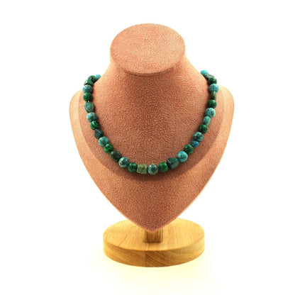 Chrysocolla + Turquoise + Malachite 8 mm beads necklace.