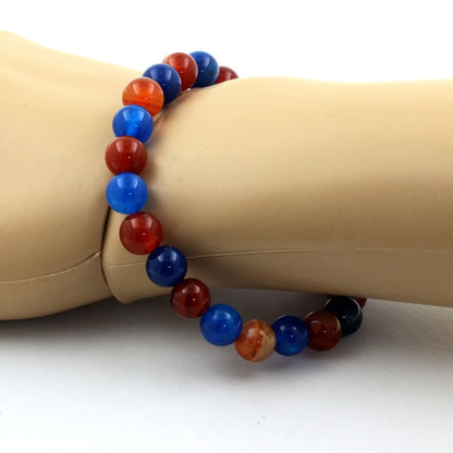 Banded Agate + Blue Banded Agate Bracelet 8 mm Beads.