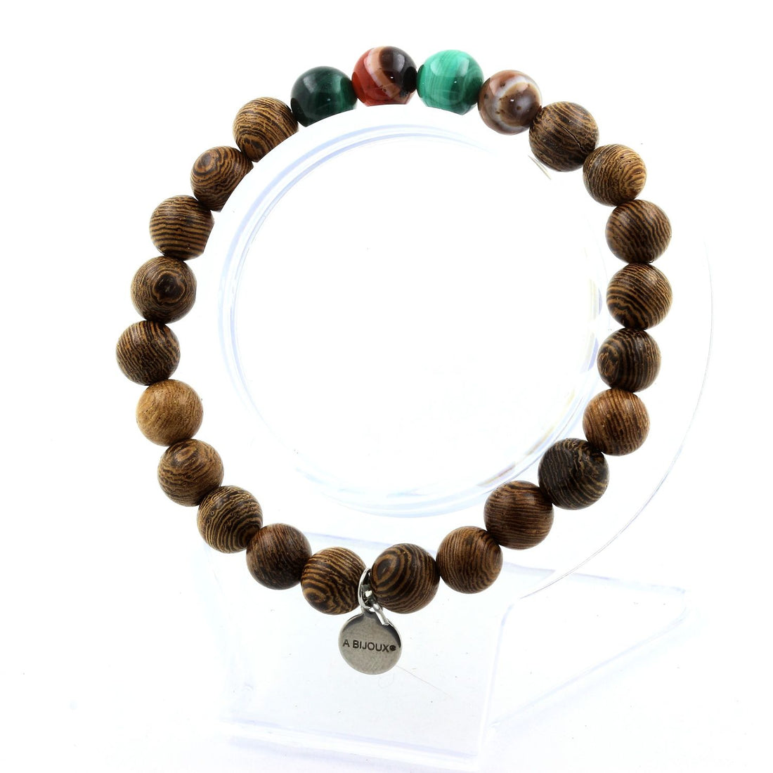 Malachite from Congo + Dream Agate + wood Bracelet 8 mm Beads.