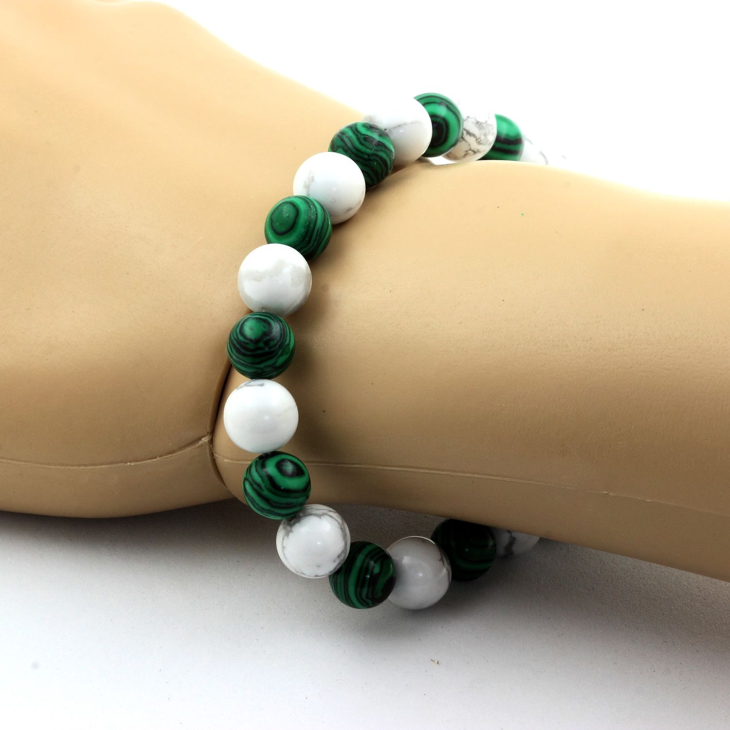 Howlite + Malachite Bracelet 8 mm Beads.