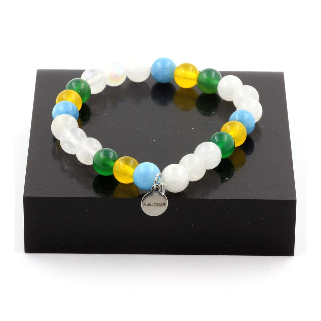 Moonstone + Yellow Agate + Green Agate + Blue Chalcedony Bracelet