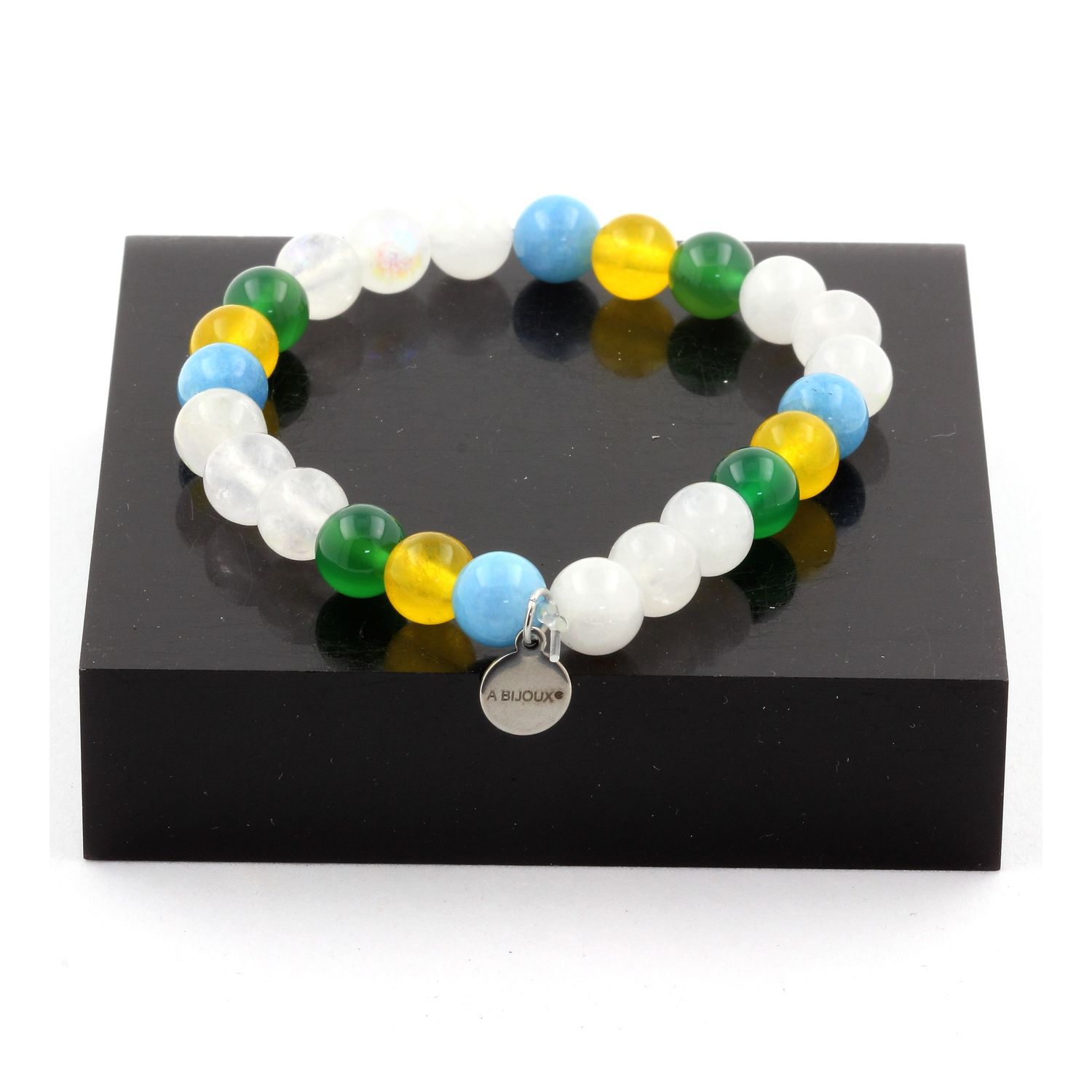 Moonstone + Yellow Agate + Green Agate + Blue Chalcedony Bracelet