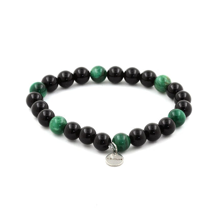 Black Agate + Green Mica from Tanzania Bracelet 8 mm Beads.