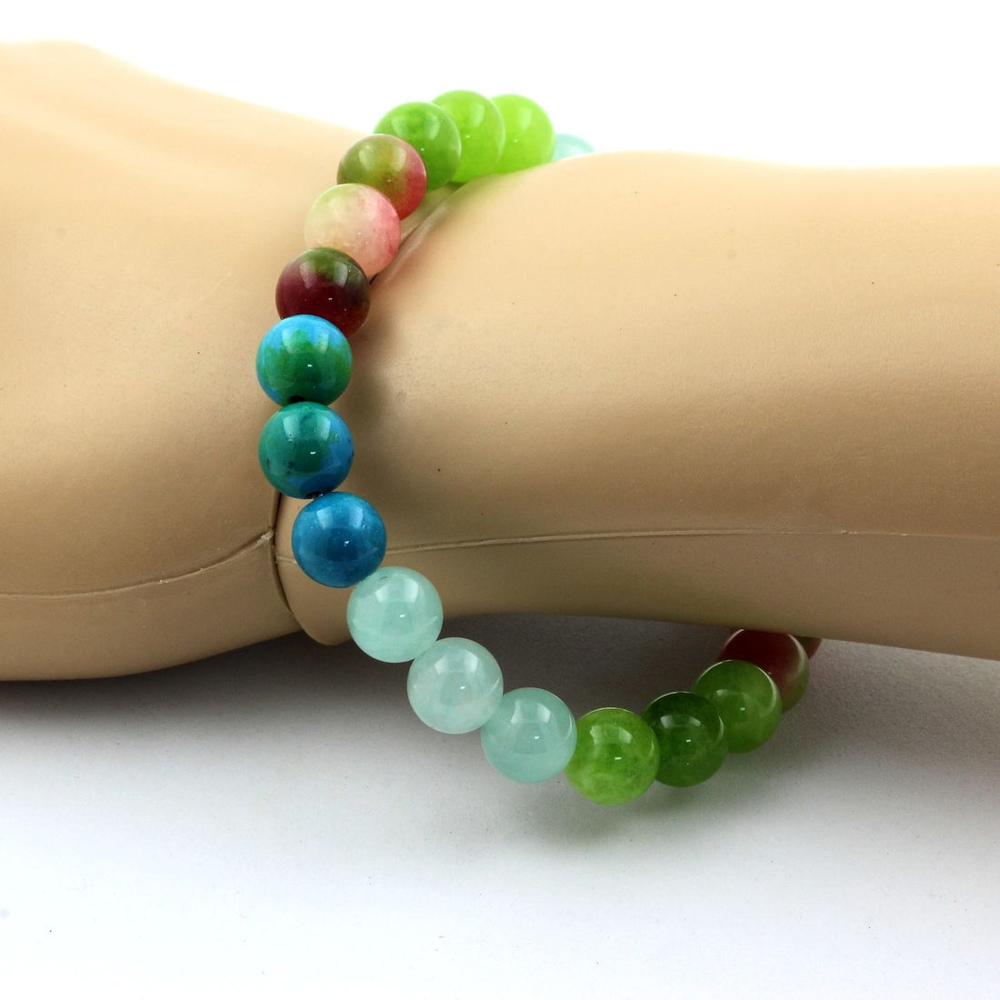 Watermelon Tourmaline + Chrysocolla + Angelite + Peridot Bracelet .