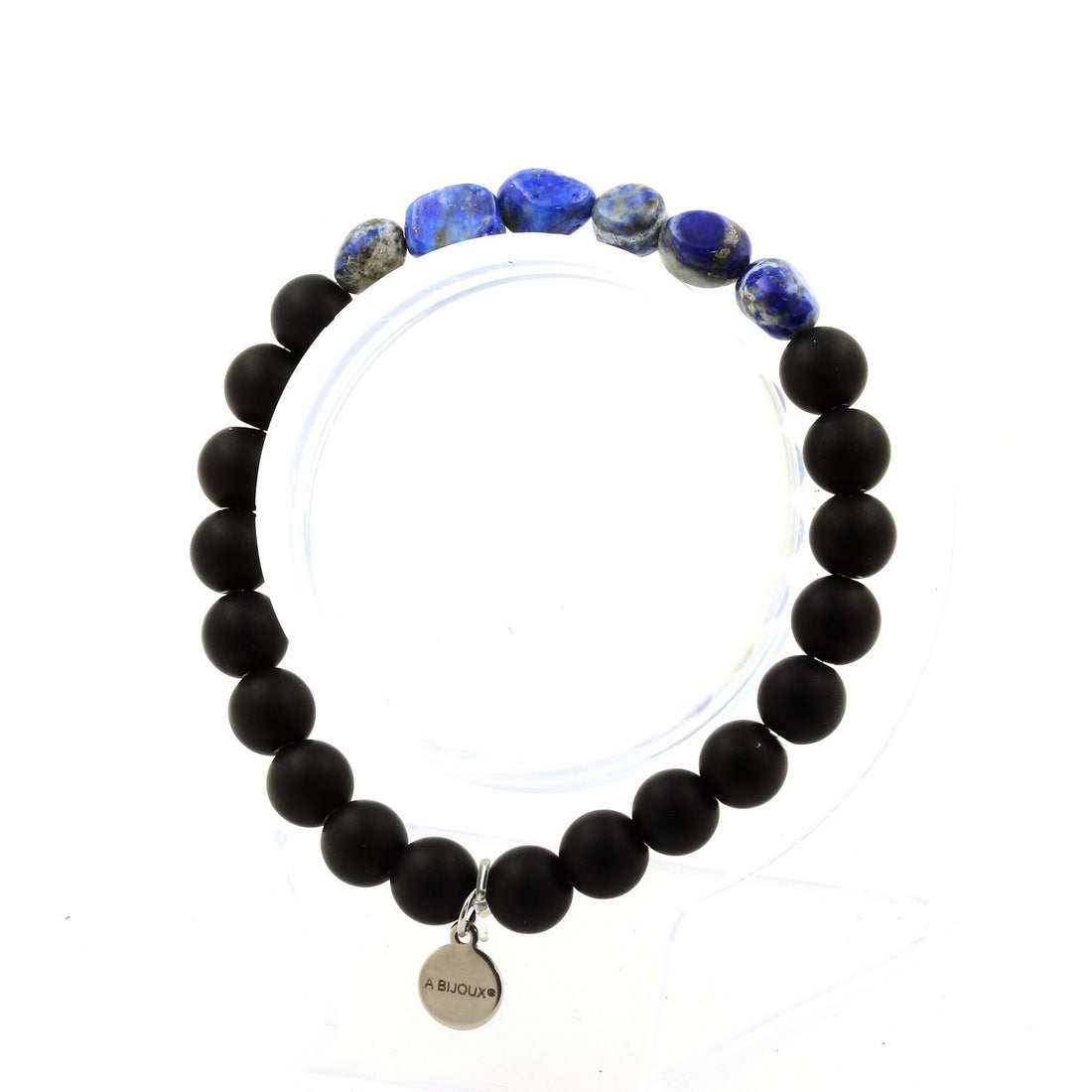 Lapis Lazuli from Pakistan + Matte Black Onyx Bracelet 8 mm Beads.