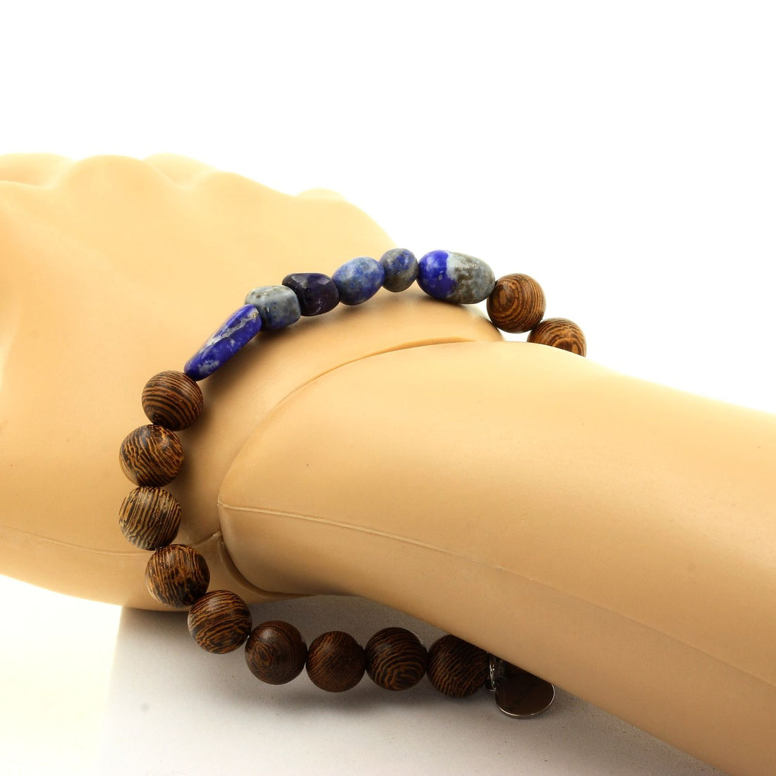 Lapis Lazuli from Pakistan + wood 8 mm beads Bracelet.