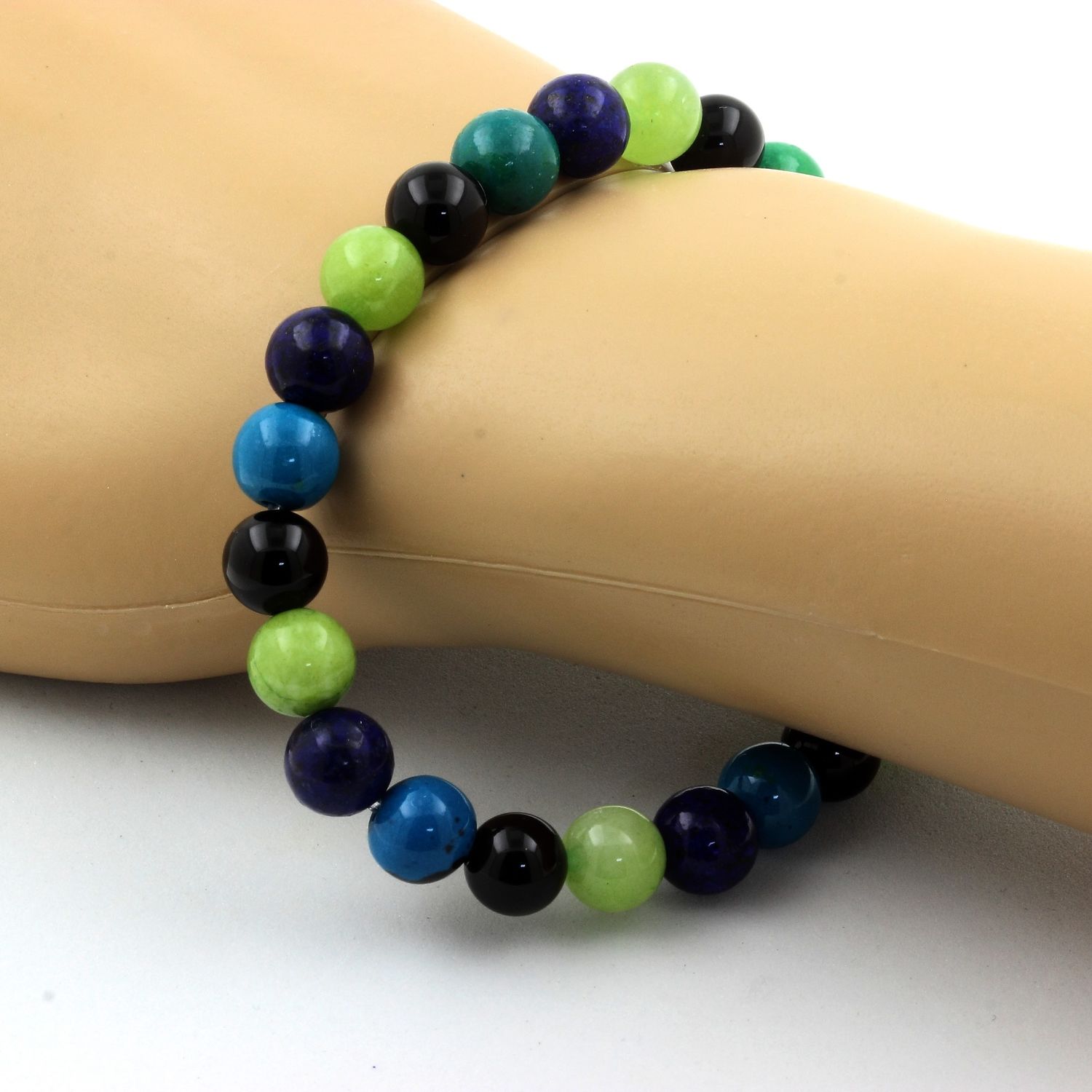 Lapis Lazuli + Chrysocolla + Peridot + Black Agate Bracelet