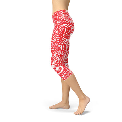 Abstract Floral Hearts Capri Leggings