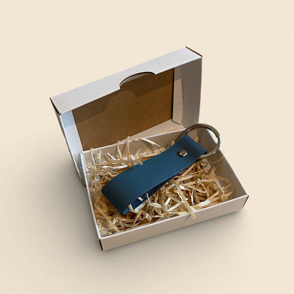 Leather Keychain / Handmade Greyish Blue Key Ring Fashion Accessory