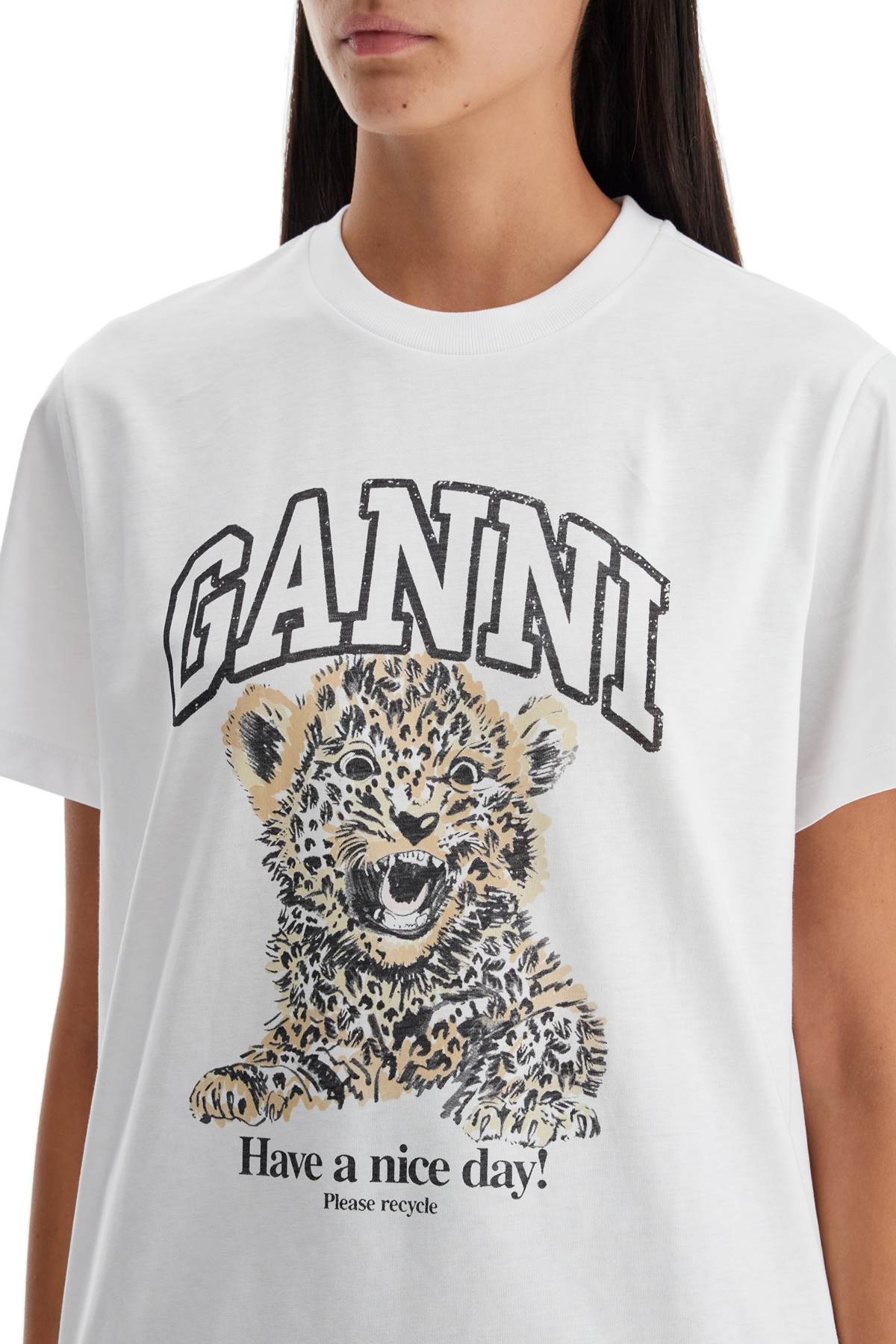 3887806 GANNI animal print casual cool travel working cotton t shirt