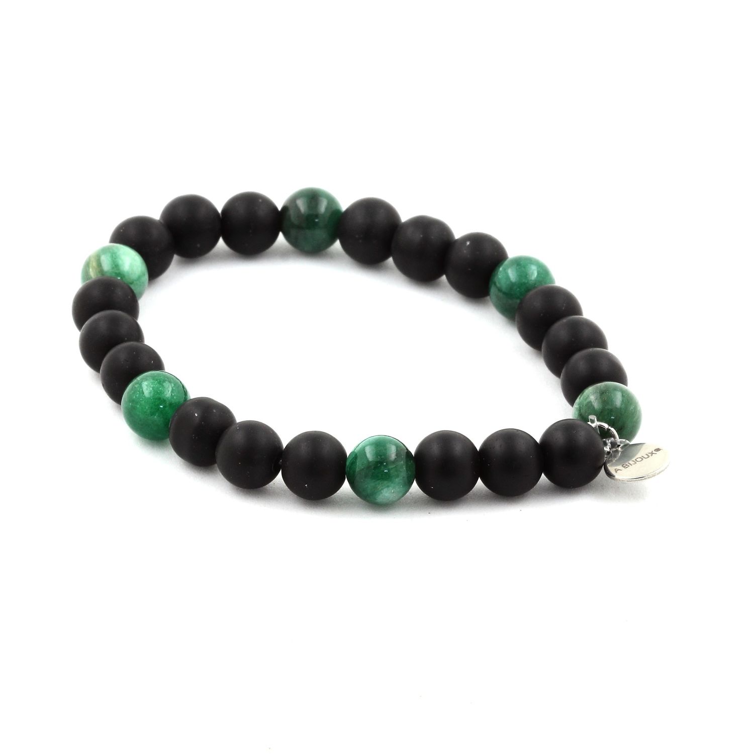 Matte Black Onyx + green Mica from Tanzania Bracelet 8 mm Beads.