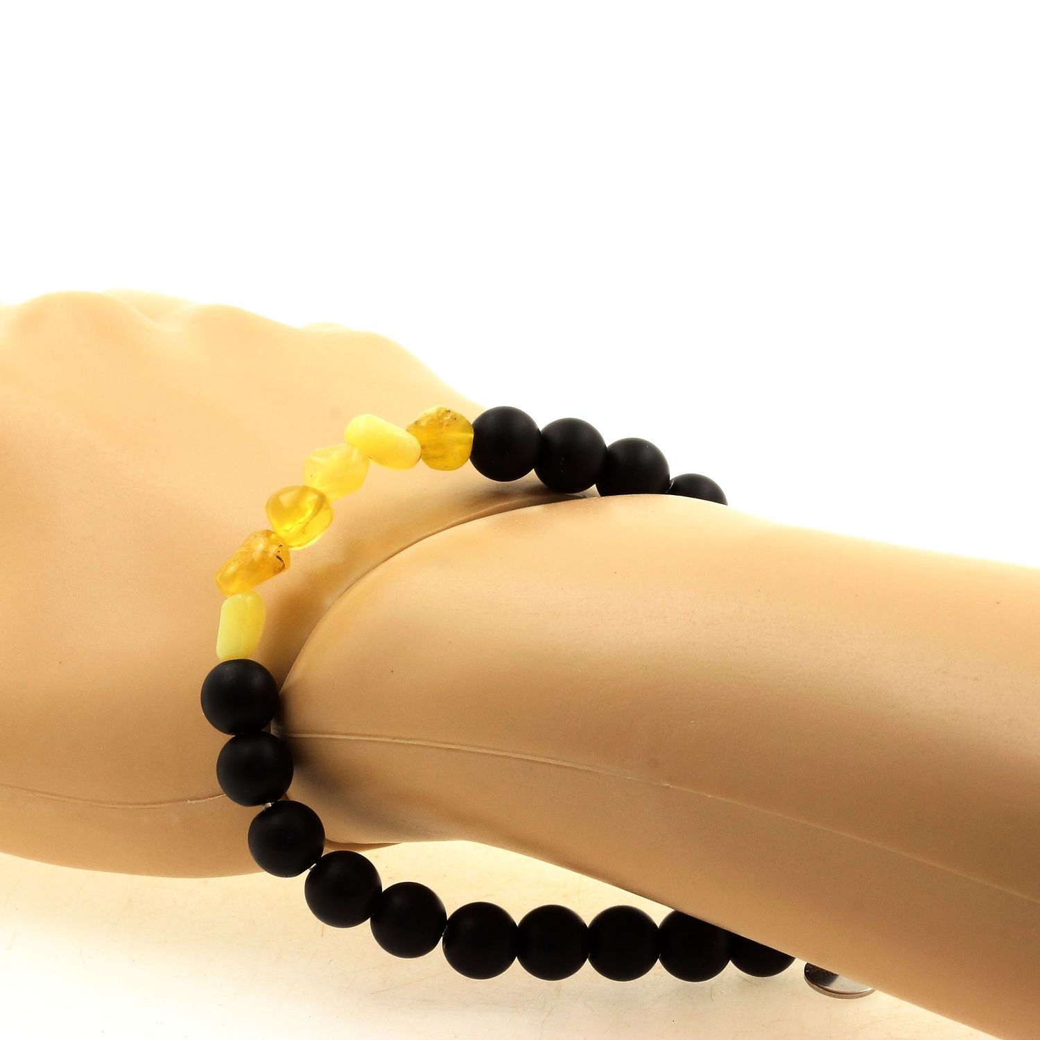 Yellow Opal from Australia + Matte Black Onyx Bracelet 8 mm Beads.