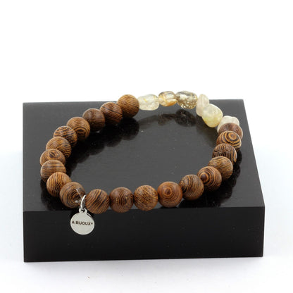 Golden Rutilated Quartz from Brazil + wood Bracelet 8 mm Beads.