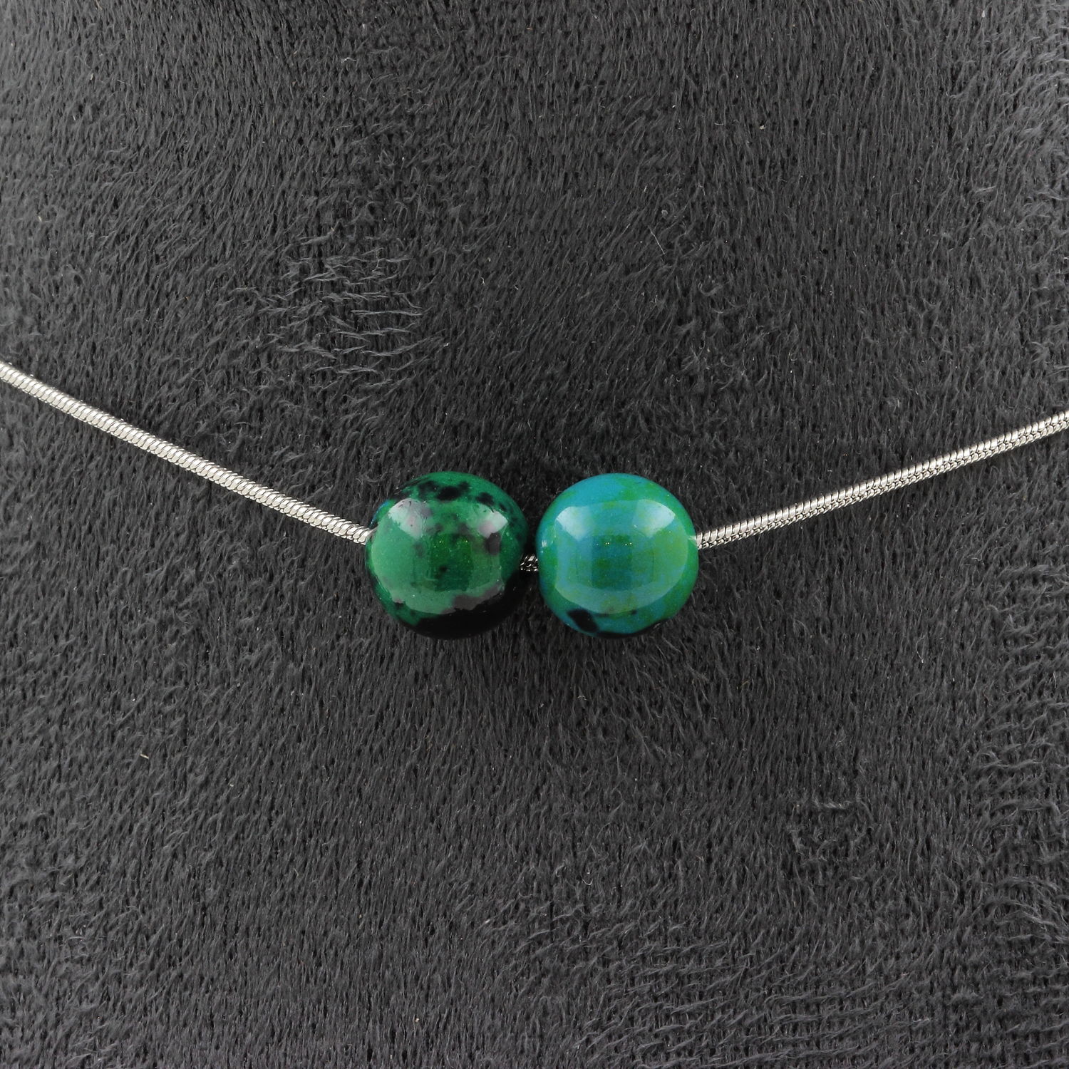 Tinted Chrysocolla 8 mm 2 beads necklace.