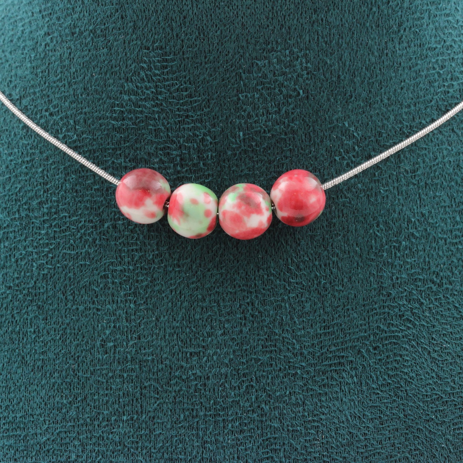 Red green Jasper 8 mm 4 beads necklace.