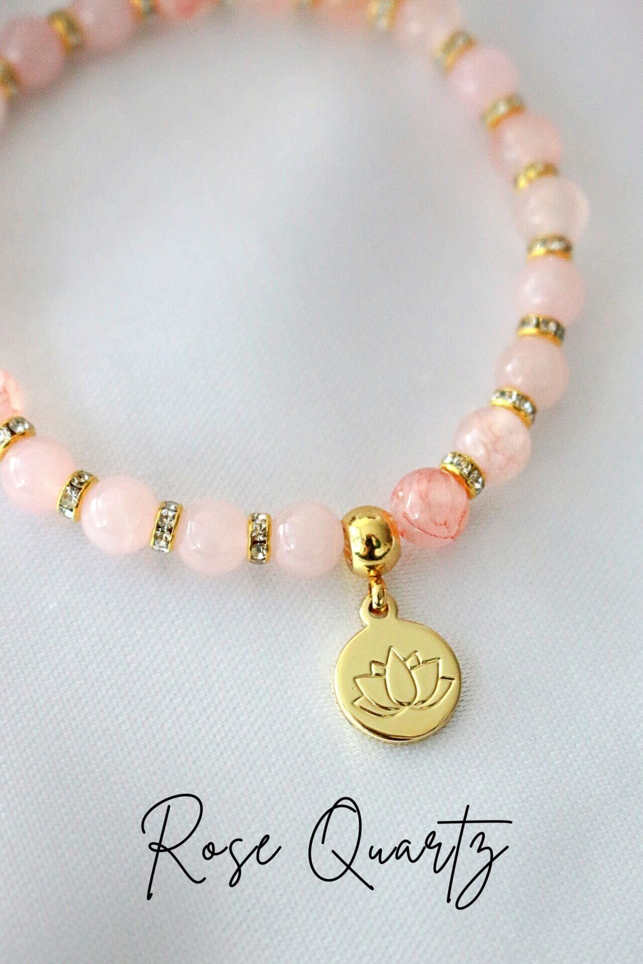 Rose Quartz – Amethyst Elastic Bracelet | 24K Lotus Flower Charm