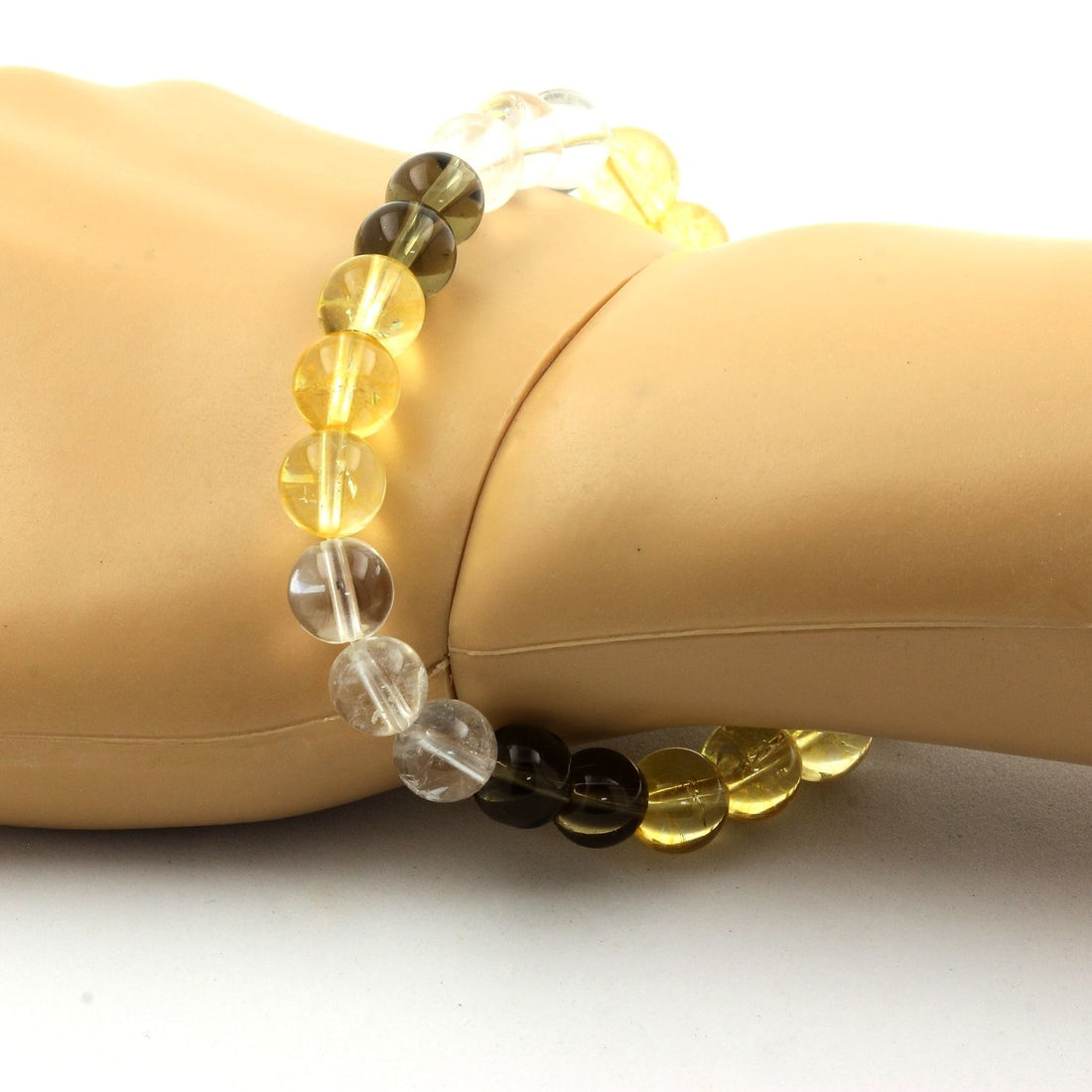 Quartz + Citrine + Smoky Quartz Bracelet 8 mm Beads.