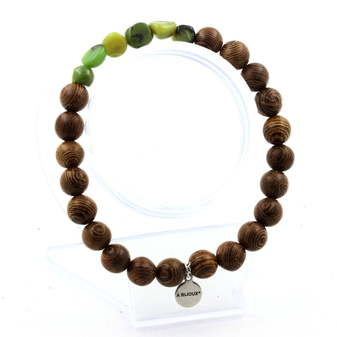 Nephrite Jade from Xiuyan China + wood Bracelet 8 mm Beads.