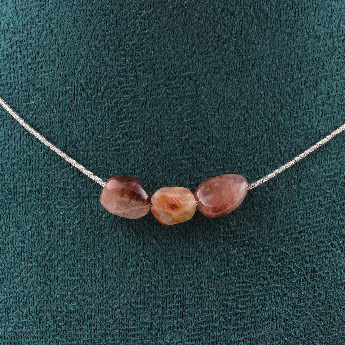 Red rutile Quartz from Brazil 3 beads necklace.