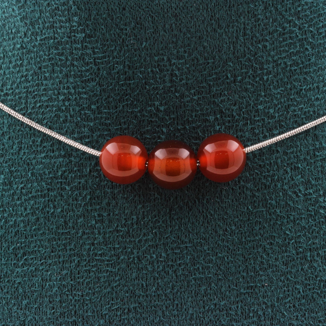 Red Agate 3 beads necklace 8 mm